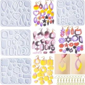 104Pcs Geometric Resin Earring Molds Kit, Flower Shaped Earrings Silicone Mold for Epoxy Resin Dangle Drop Jewelry Molds Making Kit with 100 Earring Hook for Earrings Necklace Pendants (Irregular)