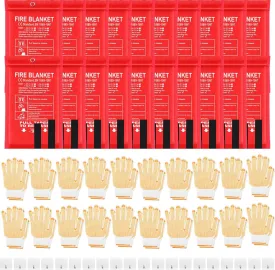 20 Pack Emergency Fire Extinguisher Blankets with Fireproof Gloves and Hooks for Home and Kitchen Safety Fire Retardant Blankets for House Fireplace Car Suppression Flame (39.37 x 39.37 Inch)
