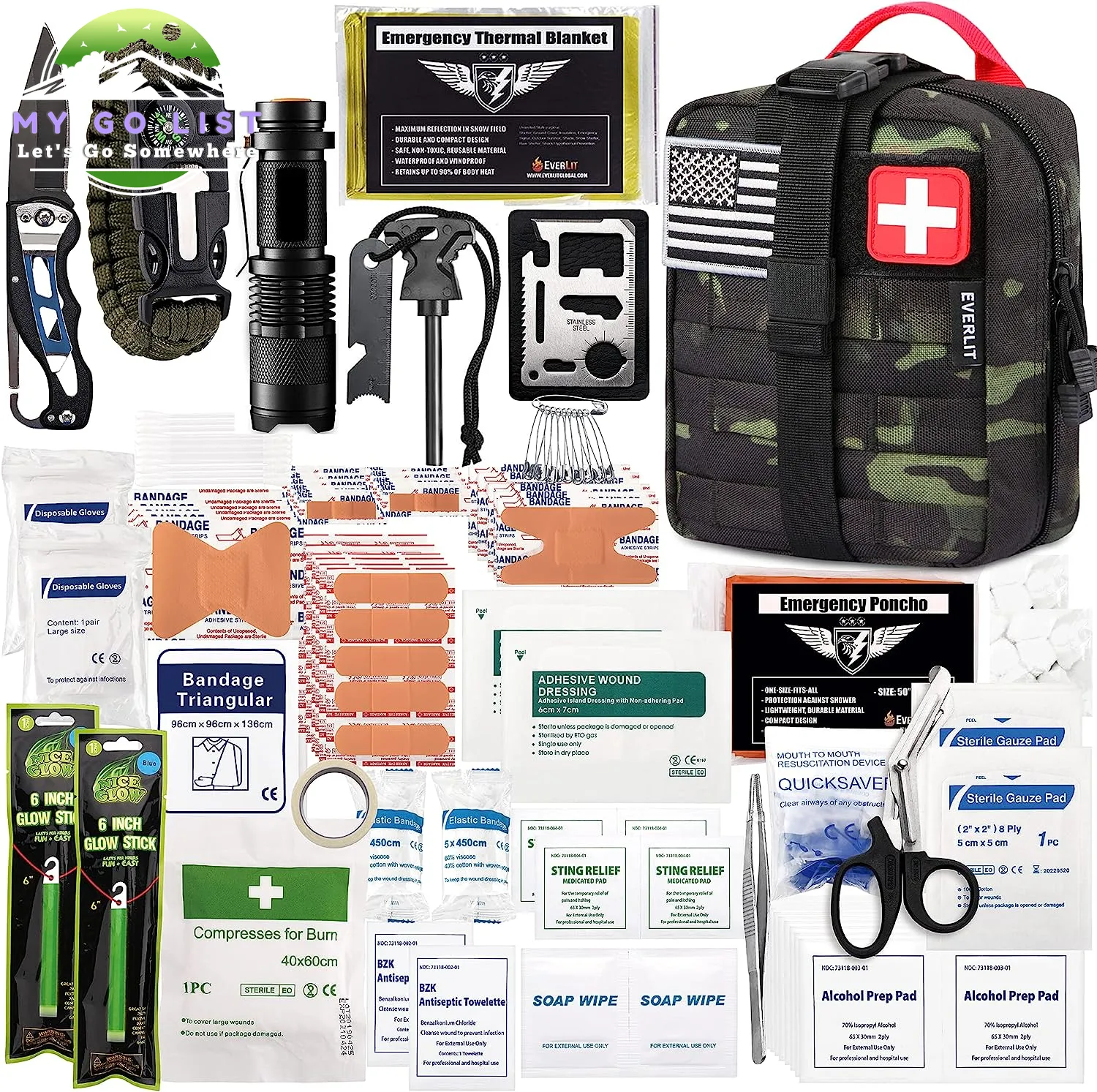 250 Pieces Survival First Aid Kit IFAK EMT Molle Pouch