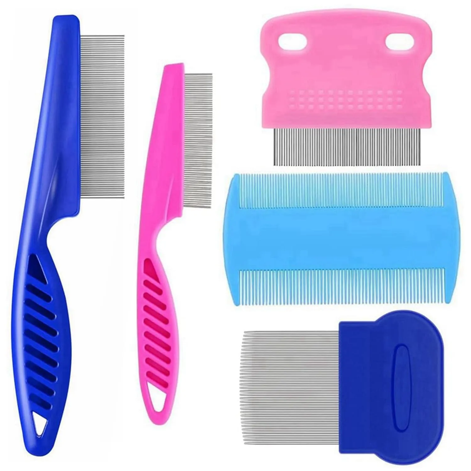 5 Pack Flea Lice Comb,Stainless Steel Dog Cat Grooming Combs with Rounded Teeth,Double Sided Professional Pet Tear Stain Remover,Dematting Tool for Small, Ideal for All Pet