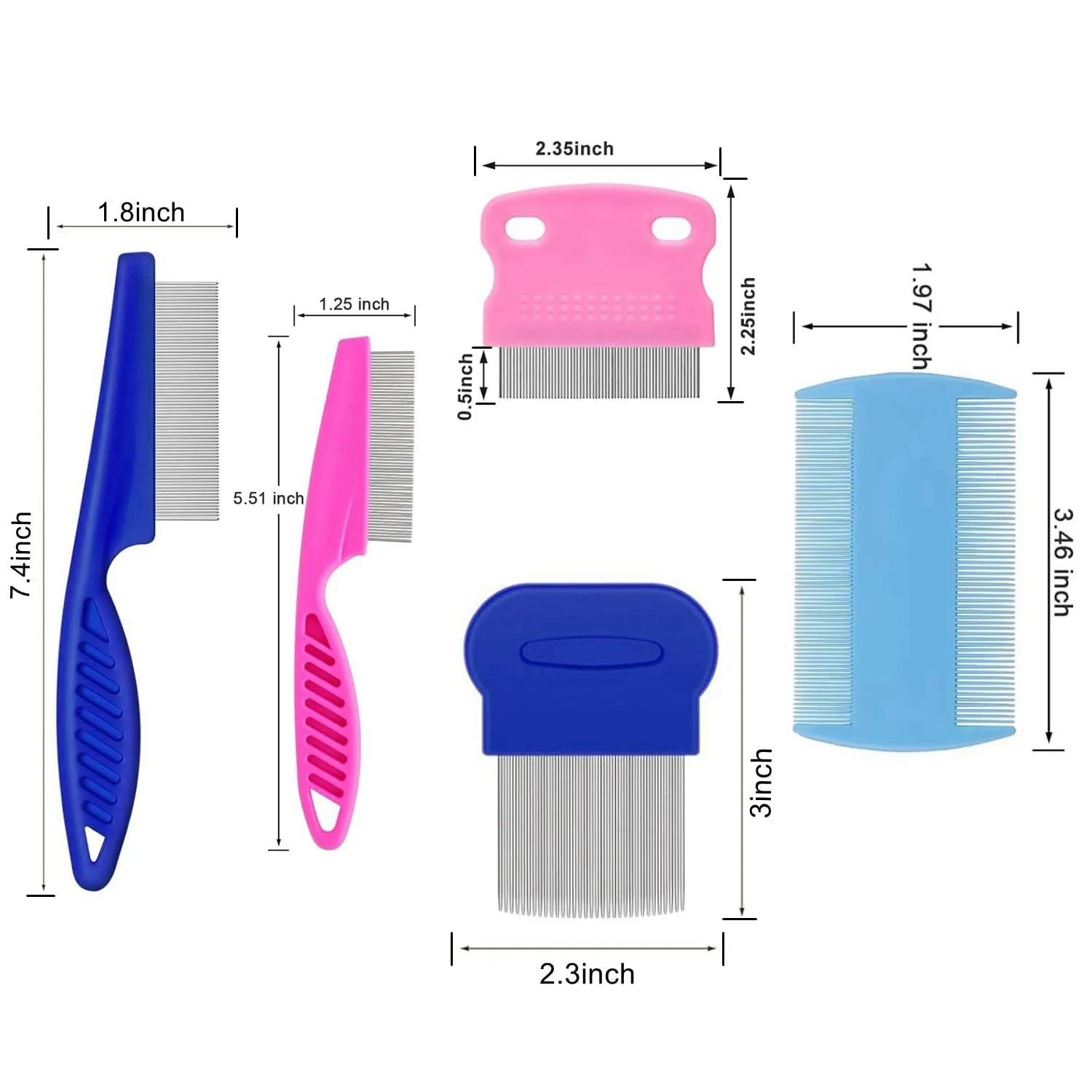 5 Pack Flea Lice Comb,Stainless Steel Dog Cat Grooming Combs with Rounded Teeth,Double Sided Professional Pet Tear Stain Remover,Dematting Tool for Small, Ideal for All Pet