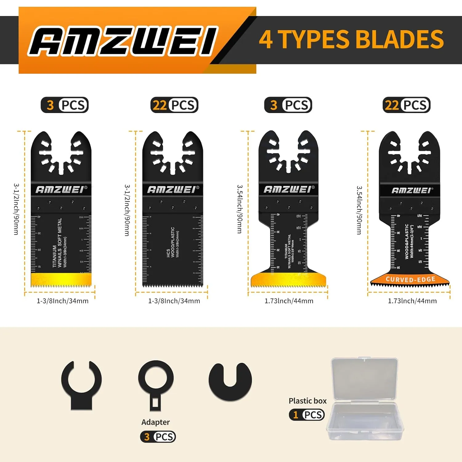 50PCS Titanium Oscillating Tool Blades, Curved Edge Oscillating Saw Blades for Metal, Wood, Plastic, Quick Release Multi Tool Blades Compatible with Dewalt Milwaukee Ryobi Rockwell Fein