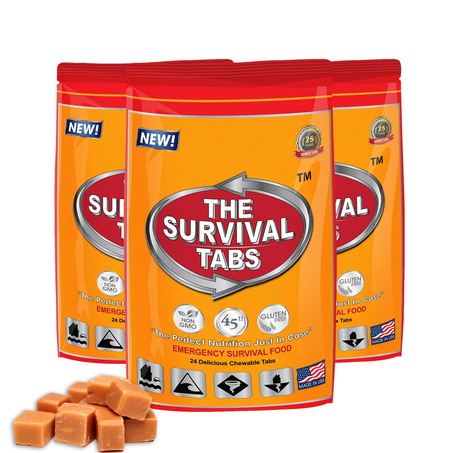 6 days Survival Food tablet none-GMO gluten-free 25 years shelf life 24 Tabs Buttescotch x 3 pouches