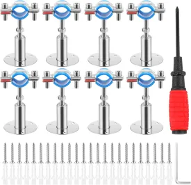 8 Pcs 304 Stainless Steel Wall Mount Ceiling Mount Pipe Supports Bracket, Suitable for OD 1"(32-34mm), Adjustable Height 50-100mm, Pipe Strap Clamp with Screws Screwdriver