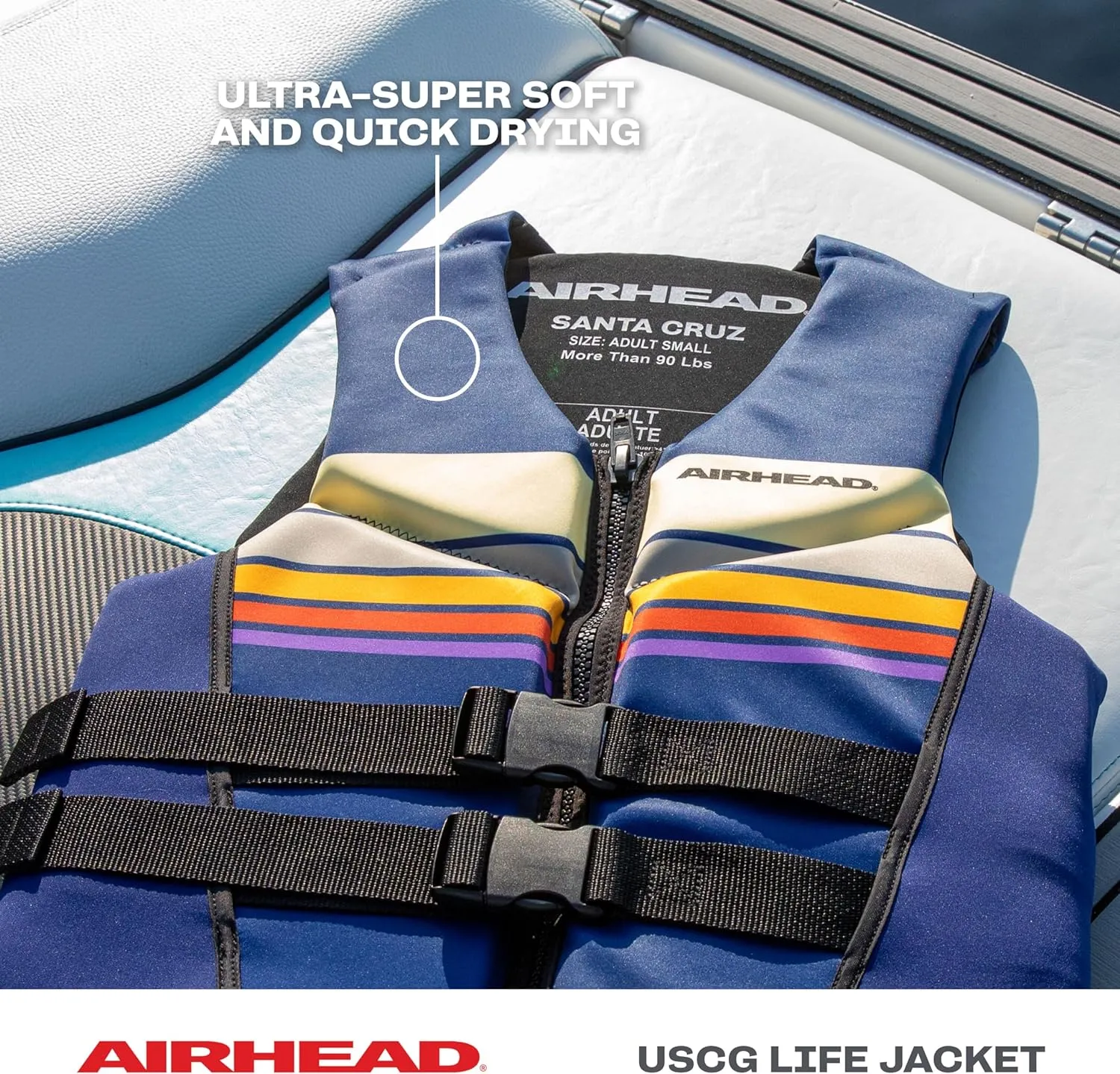 Airhead Santa Cruz Life Vest Multiple Sizes - Swim Vests for Adults, Children & Youth - Kwik Dry Neolite Fabric - USCG Approved