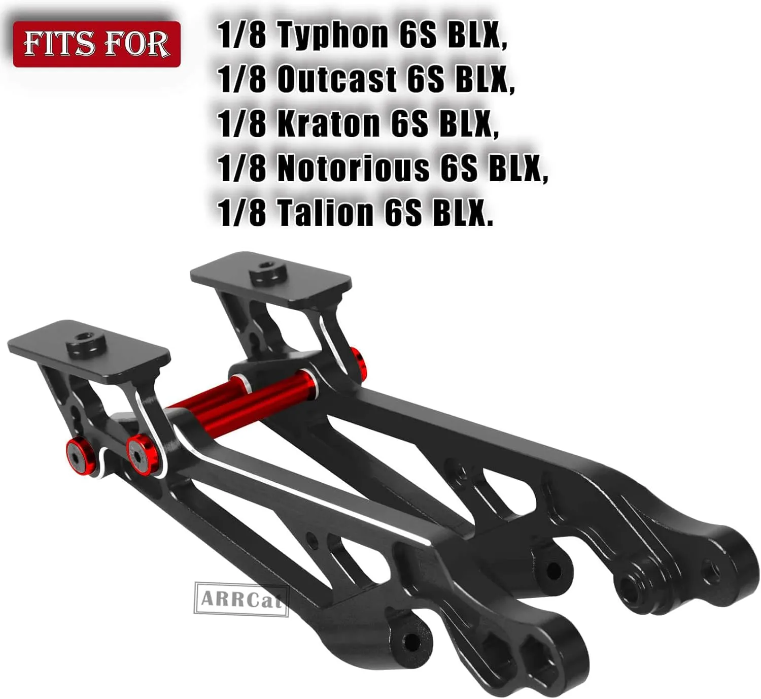 Aluminum Wing Mount Upgrades Part for 1/8 Typhon, Outcast, Kraton, Notorious, Talion 6S BLX, ARRCat Hops Up Upgrades Part, Replace AR320347 (Black Red)