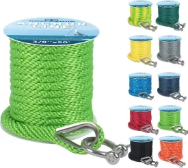 Anchor Rope 50 Ft x 3/8 Inch Premium Solid Braid MFP Anchor Line Braided Anchor Ropes with 316 Stainless Steel Thimble and Heavy Duty Shackle Marine Rope Light Green
