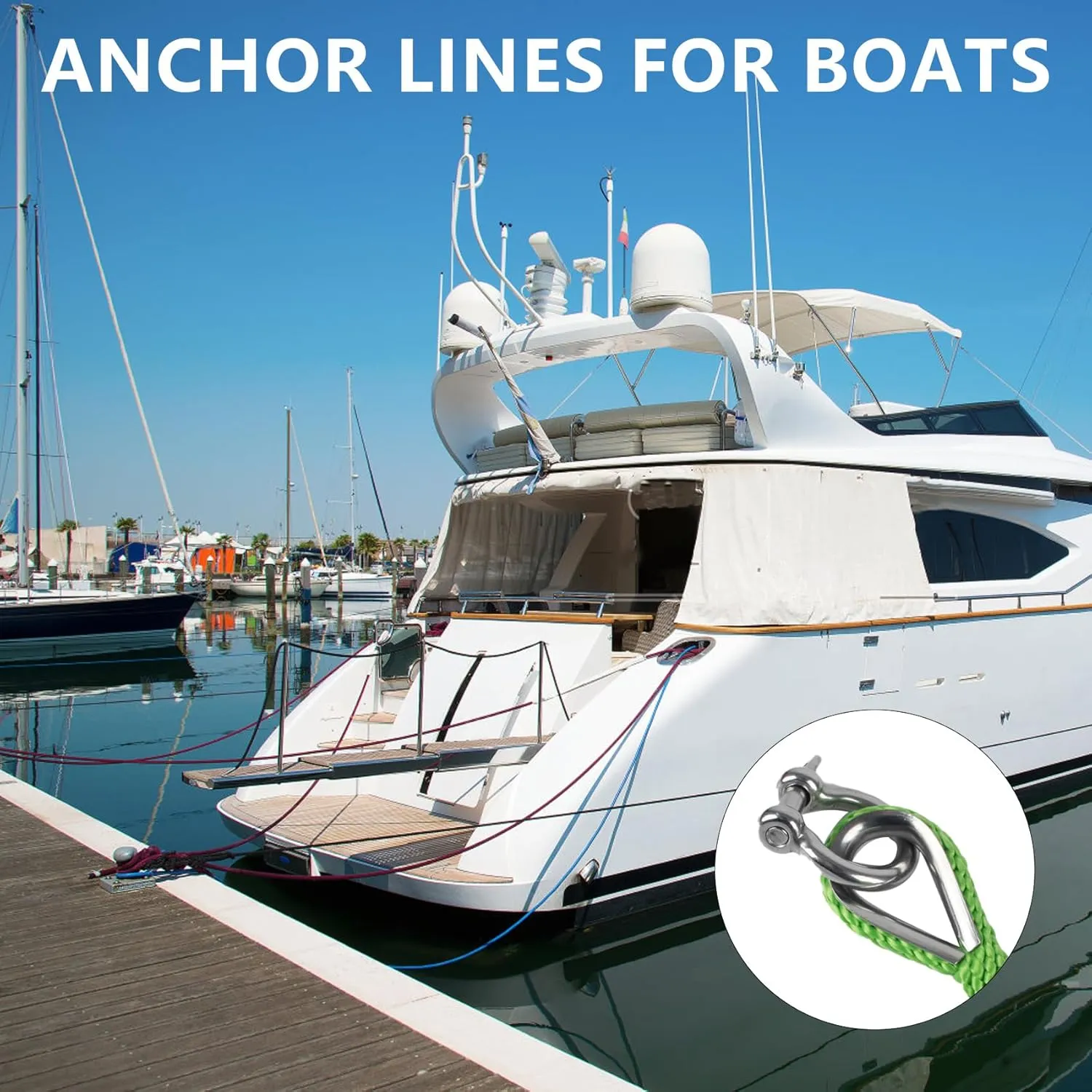 Anchor Rope 50 Ft x 3/8 Inch Premium Solid Braid MFP Anchor Line Braided Anchor Ropes with 316 Stainless Steel Thimble and Heavy Duty Shackle Marine Rope Light Green