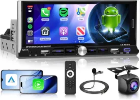 Android Car Radio 7 Inch Single Din with Wireless Carplay Android Auto, Hodozzy Touch Screen Car Stereo with 5G WiFi,GPS Navigation, Bluetooth, Mirror Link, DSP/ASP, FM/RDS Radio, SWC  Camera