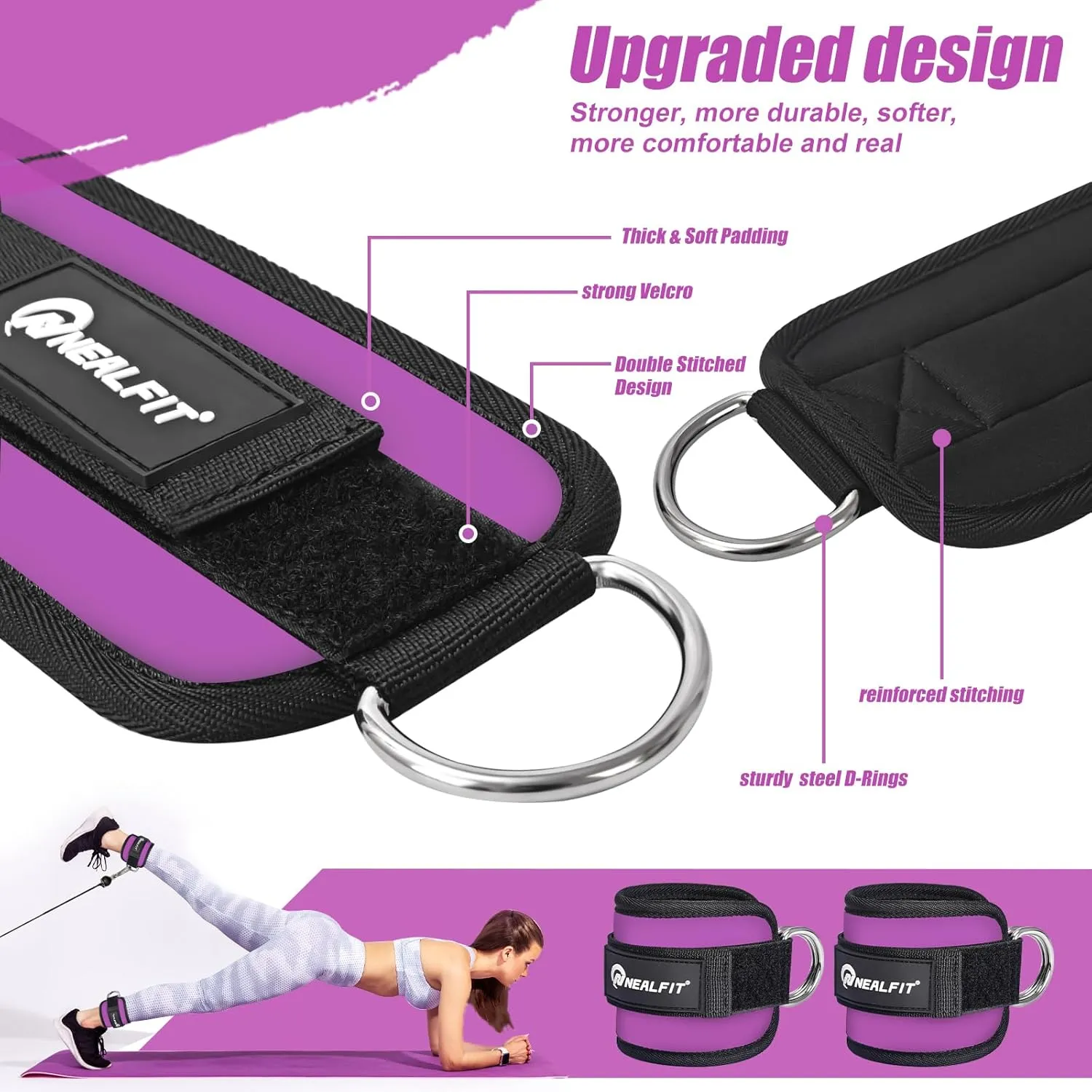 Ankle Strap for Cable Machine, Gym Ankle Cuff for Kickbacks, Leg Extensions, Glute Workouts, Booty Hip Abductors Exercise for Women and Men