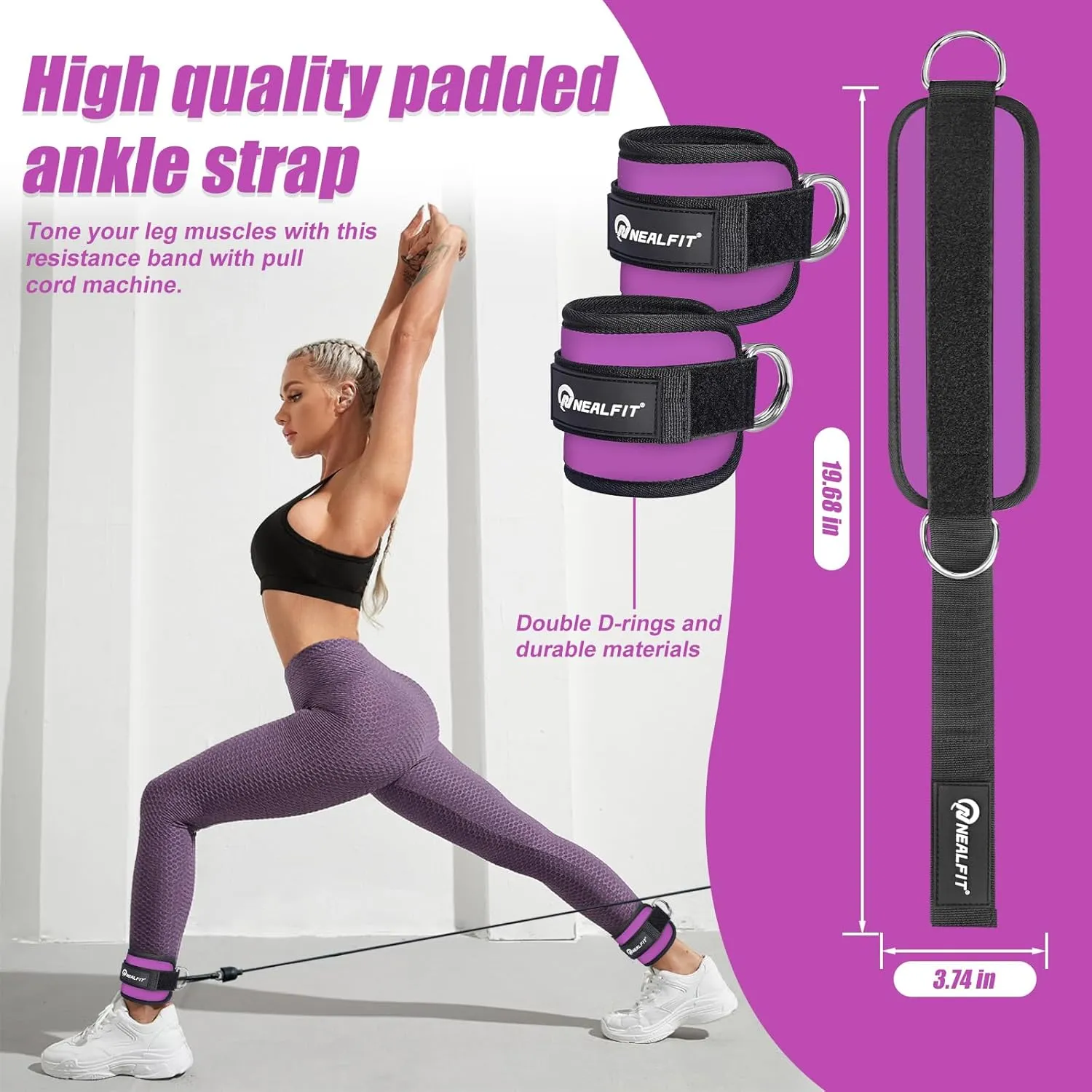 Ankle Strap for Cable Machine, Gym Ankle Cuff for Kickbacks, Leg Extensions, Glute Workouts, Booty Hip Abductors Exercise for Women and Men