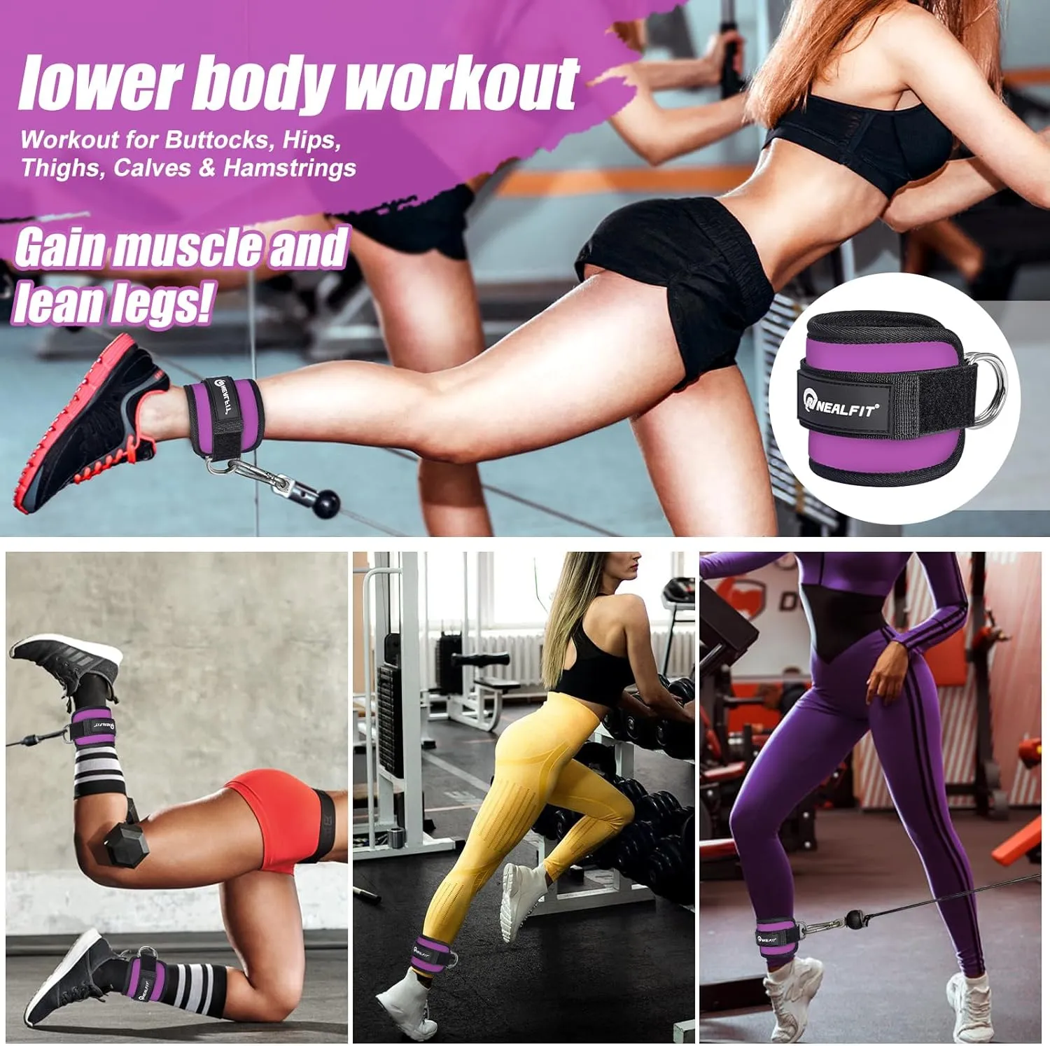 Ankle Strap for Cable Machine, Gym Ankle Cuff for Kickbacks, Leg Extensions, Glute Workouts, Booty Hip Abductors Exercise for Women and Men