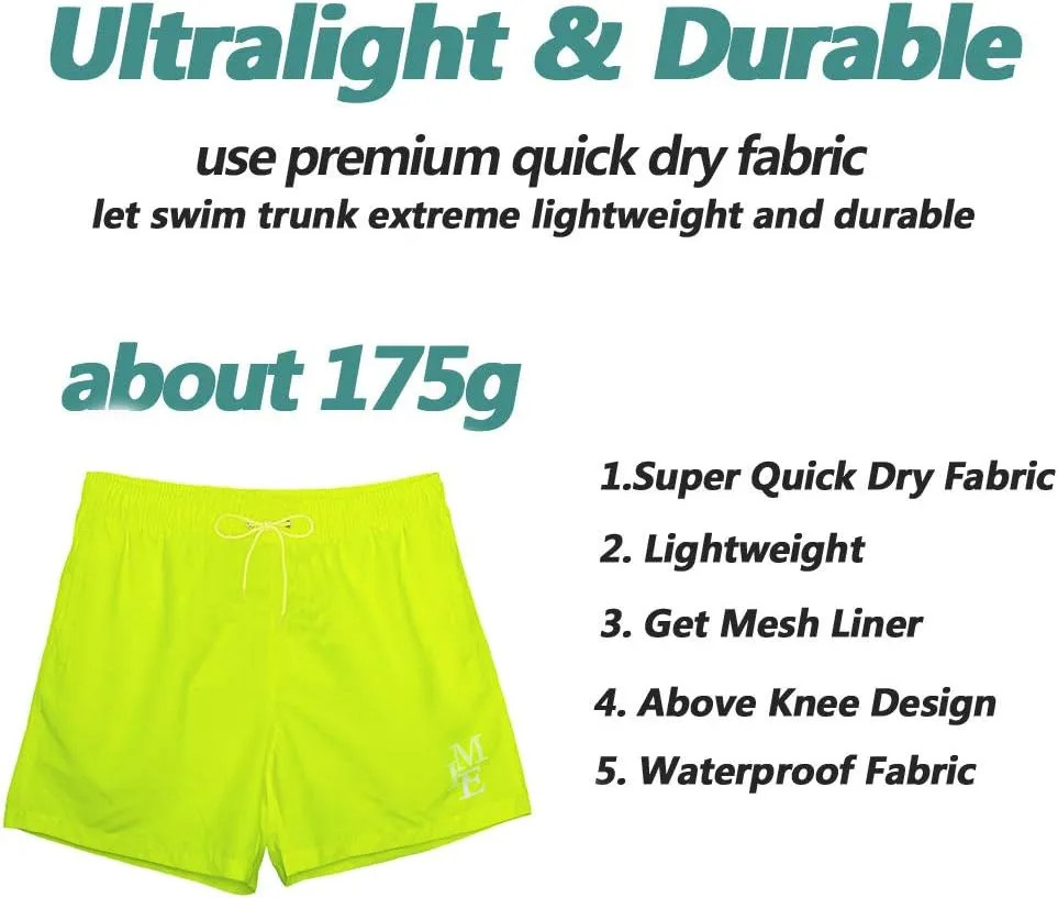 Beach Shorts Swim Trunks Quick Dry Men's Bathing Suit with Mesh Lining/Side Pockets
