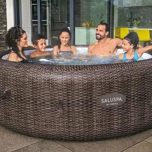Bestway SaluSpa St Moritz AirJet 5 to 7 Person Inflatable Hot Tub Round Portable Outdoor Spa with 180 AirJets and EnergySense Energy Saving Cover