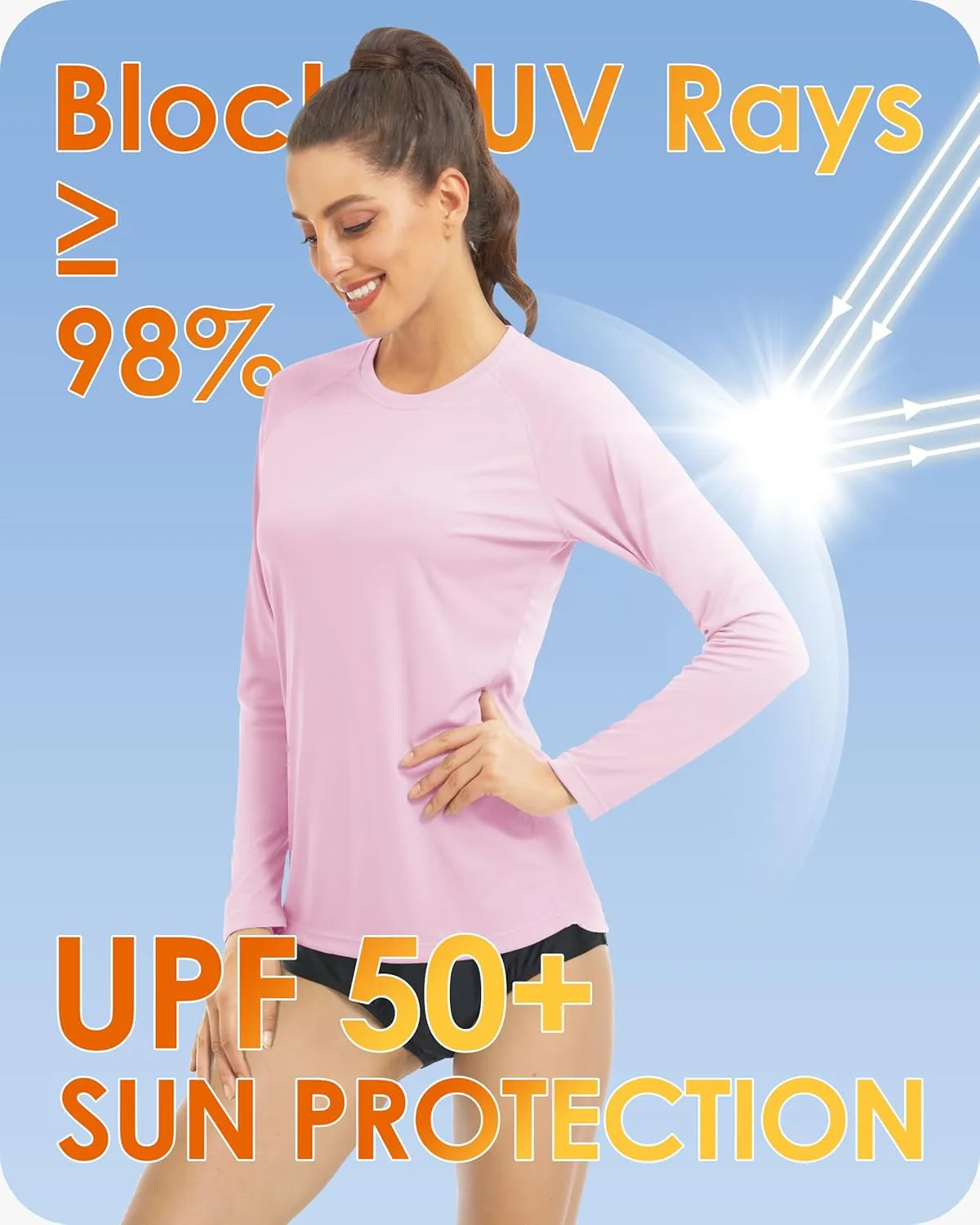 Boladeci Women's Sun Shirts UPF 50  UV Protection Rash Guard Long Sleeve Swim Shirts Quick Dry Lightweight Workout Tops