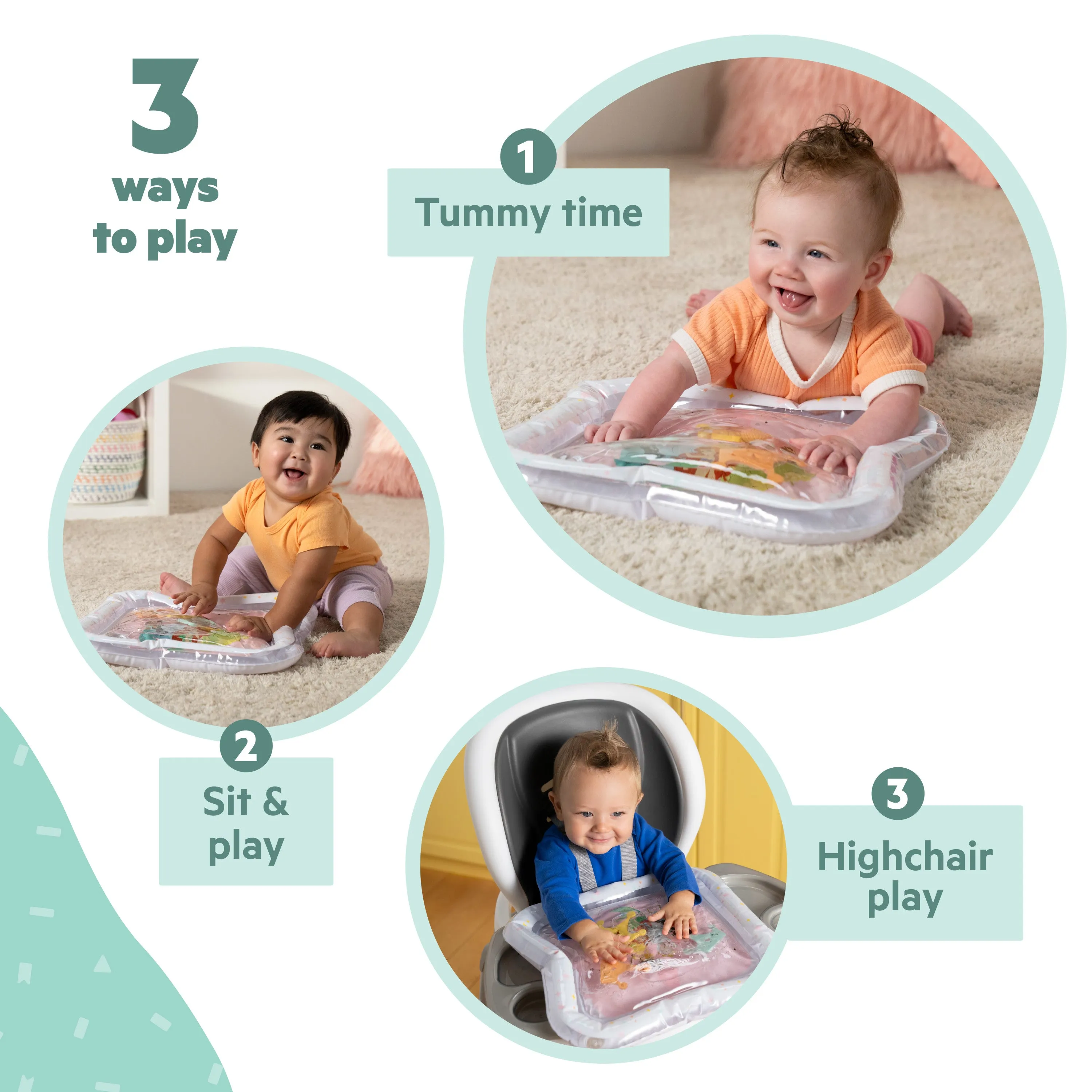Bright Starts Disney Princess Royal Splash Water Mat, Newborn Baby Play Mat