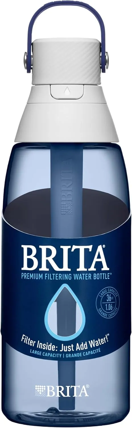 Brita Hard-Sided Plastic Premium Filtering Water Bottle, BPA-Free, Reusable, Replaces 300 Plastic Water Bottles, Filter Lasts 2 Months or 40 Gallons, Includes 1 Filter, Night Sky - 36 oz.
