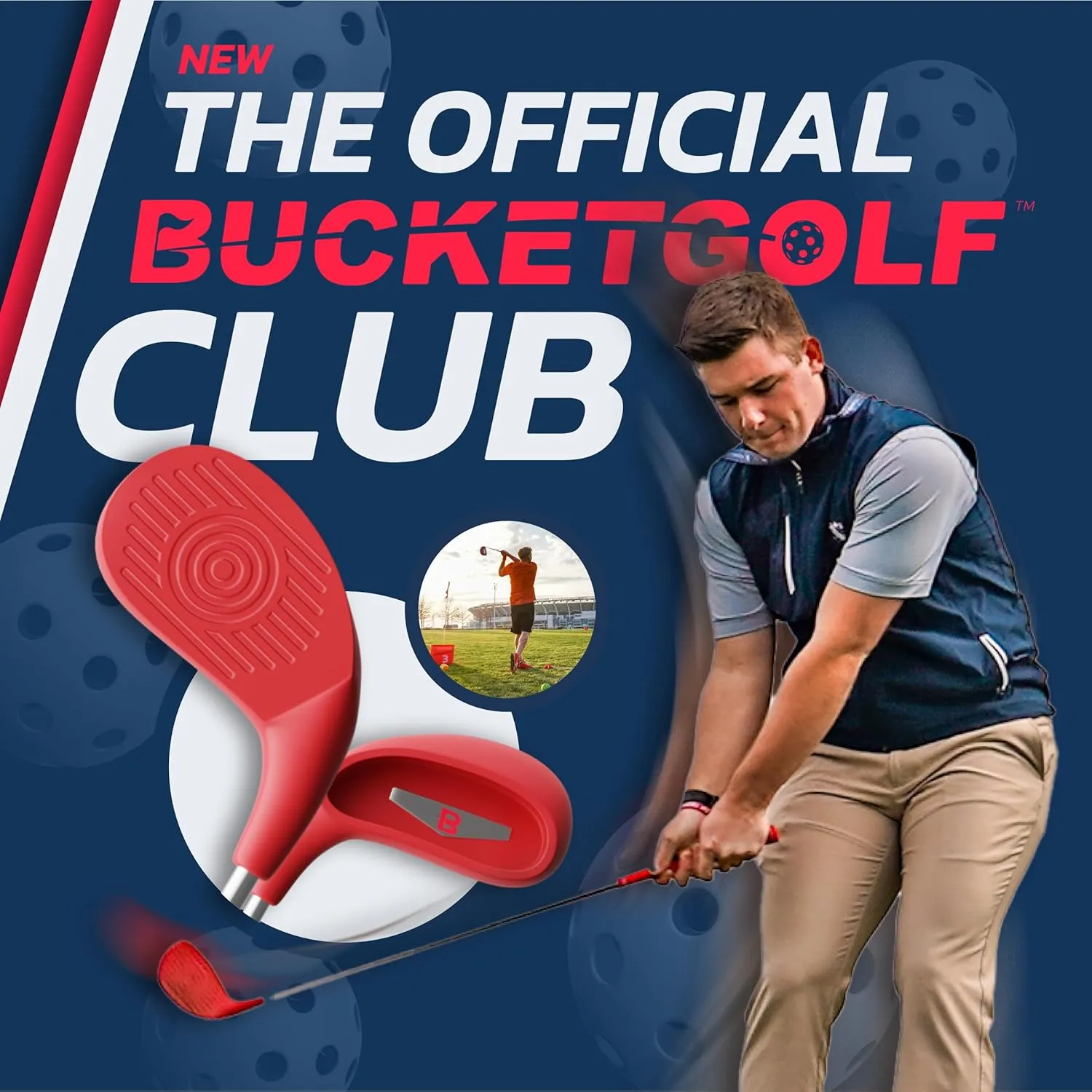 BucketGolf Club - Backyard Outdoor Golf Club with Oversize Club Head to Play BucketGolf, Hit Plastic Or Foam Golf Balls in Grass, Parks, Yards
