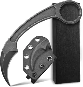 Ccanku C1102 Fixed Blade Knife,D2 Steel Blade Stainless Steel Handle EDC Fixed Knife with Kydex Sheath for Outdoor Camping Hiking(Black)