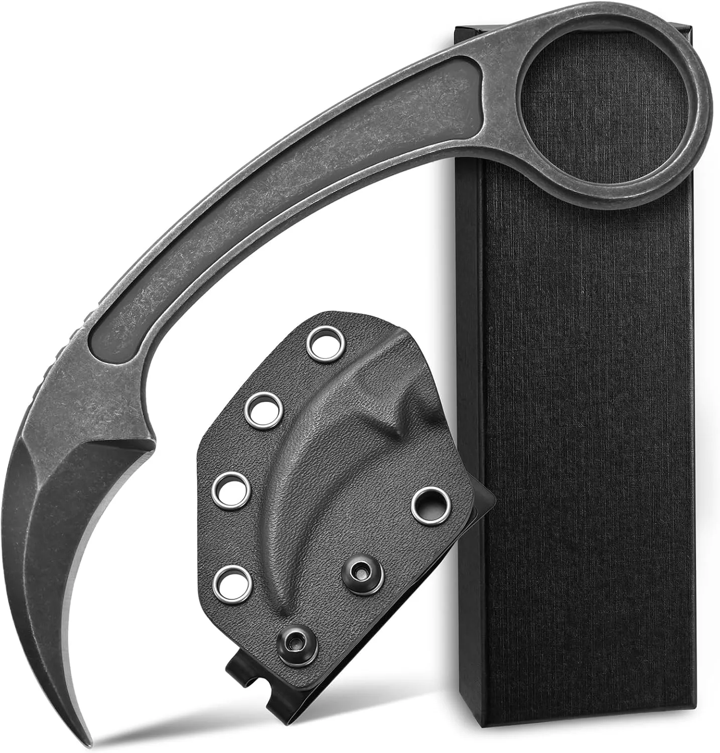 Ccanku C1102 Fixed Blade Knife,D2 Steel Blade Stainless Steel Handle EDC Fixed Knife with Kydex Sheath for Outdoor Camping Hiking(Black)