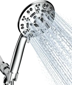 Cobbe High Pressure 8 Functions Shower Head with handheld - Powerful Detachable Shower Head Set for Low Water Pressure - Tool-less 1-Min Installation, Extra Long 60" Stainless Steel Hose (Chrome)
