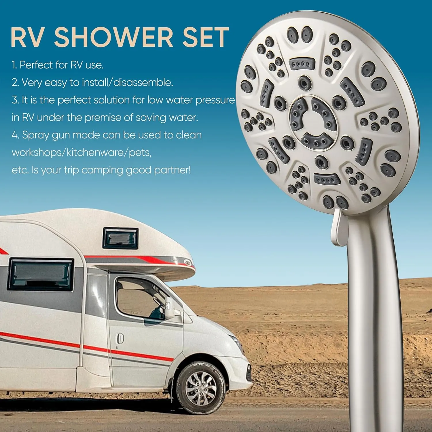 Cobbe High Pressure 8 Functions Shower Head with handheld - Powerful Detachable Shower Head Set for Low Water Pressure - Tool-less 1-Min Installation, Extra Long Stainless Steel Hose (Brushed Nickel)