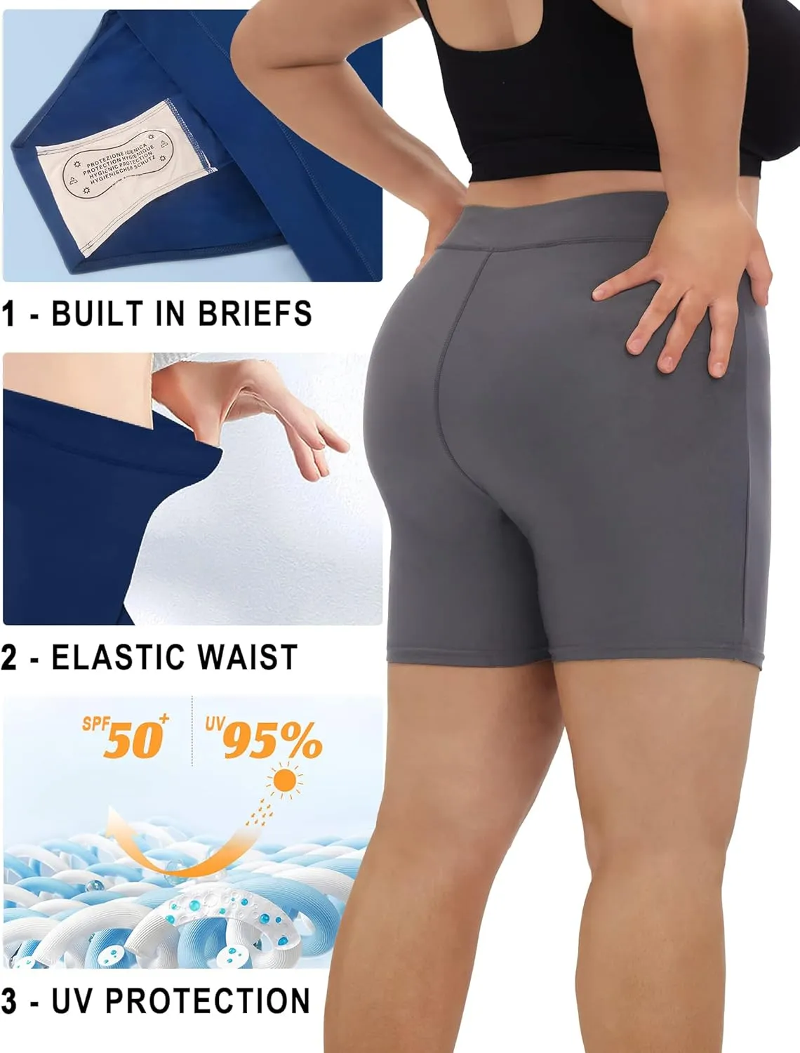 COOTRY Womens Plus Size Swim Shorts High Waisted Tummy Control Swimsuit Bottoms Board Shorts with Pockets