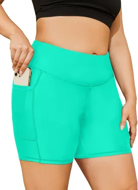 COOTRY Womens Plus Size Swim Shorts High Waisted Tummy Control Swimsuit Bottoms Board Shorts with Pockets