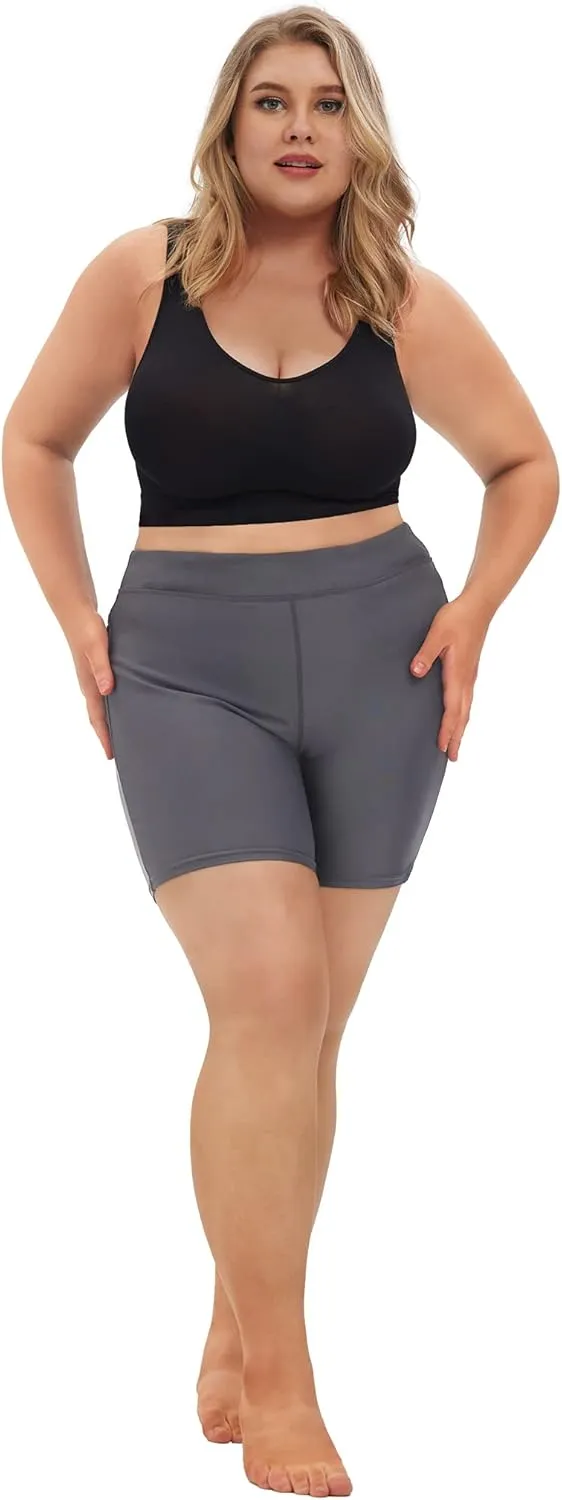 COOTRY Womens Plus Size Swim Shorts High Waisted Tummy Control Swimsuit Bottoms Board Shorts with Pockets