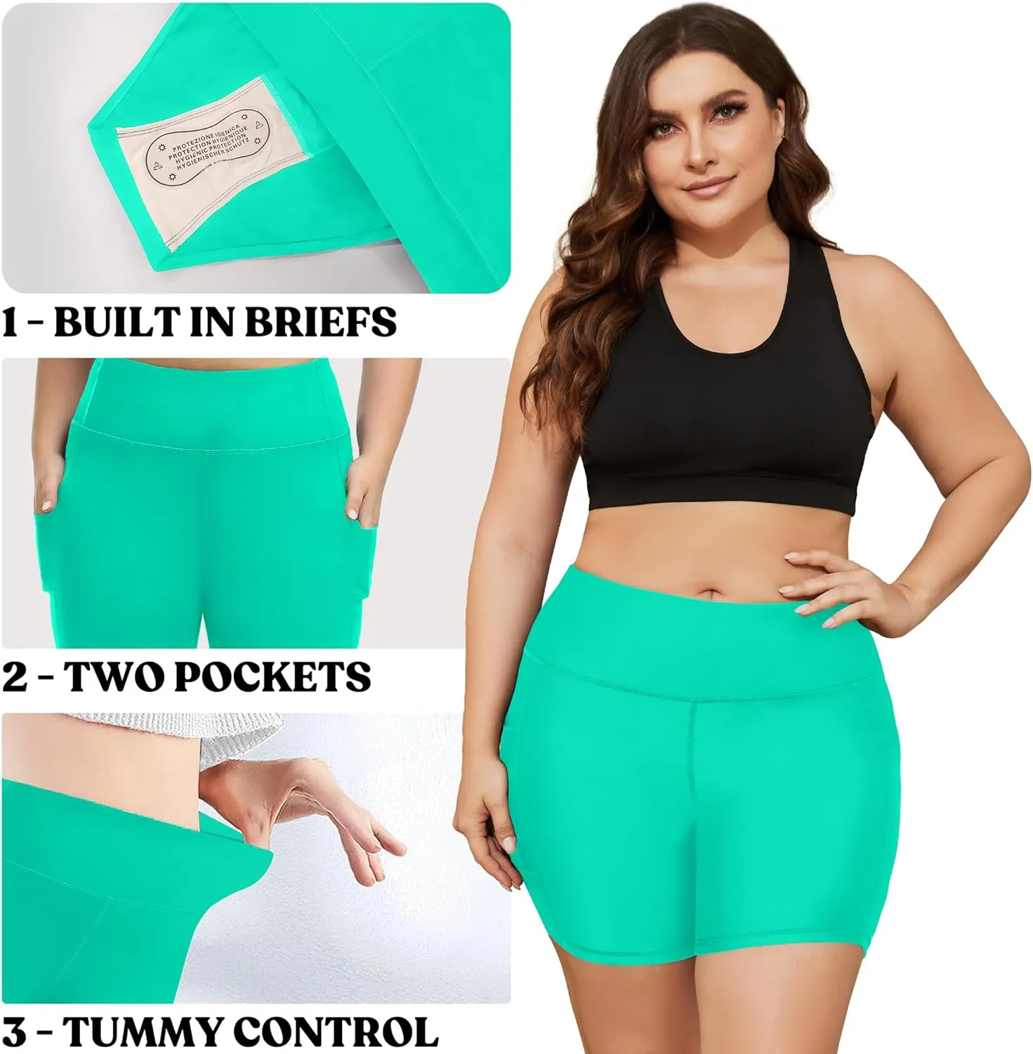 COOTRY Womens Plus Size Swim Shorts High Waisted Tummy Control Swimsuit Bottoms Board Shorts with Pockets