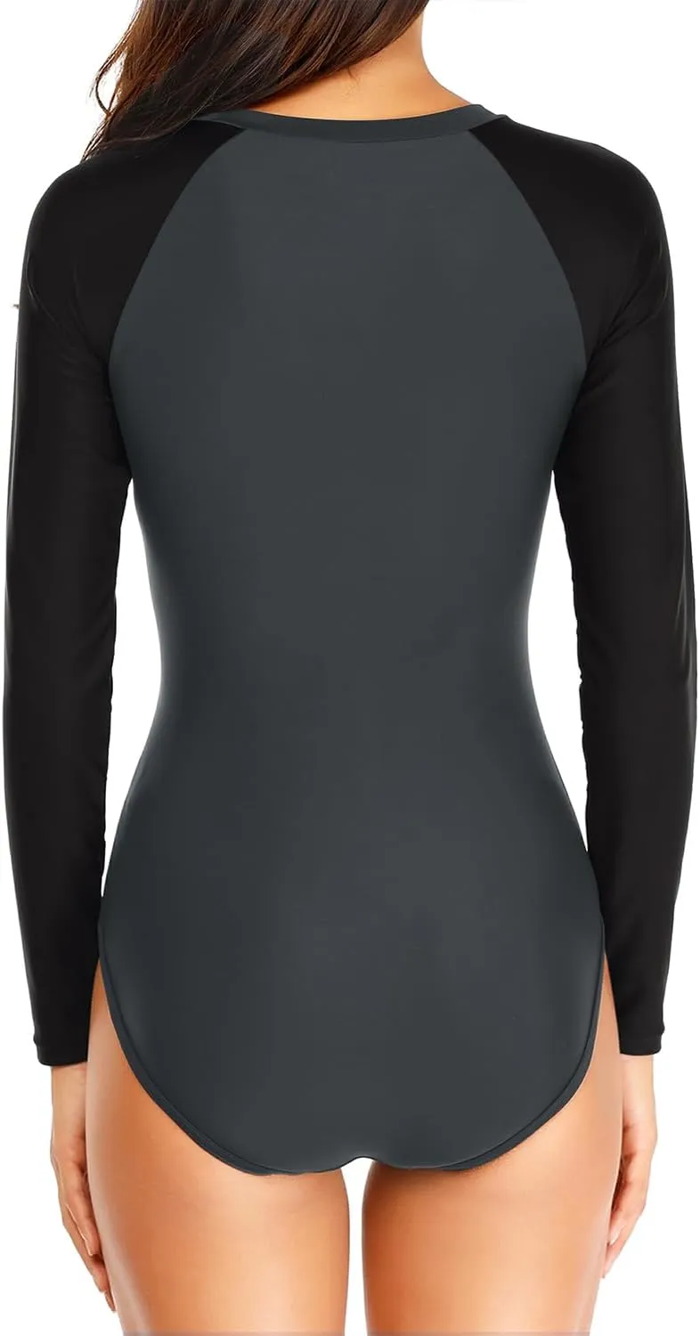 Daci Women Long Sleeve Rash Guard One Piece Zipper Swimsuit Surfing Bathing Suit UPF 50