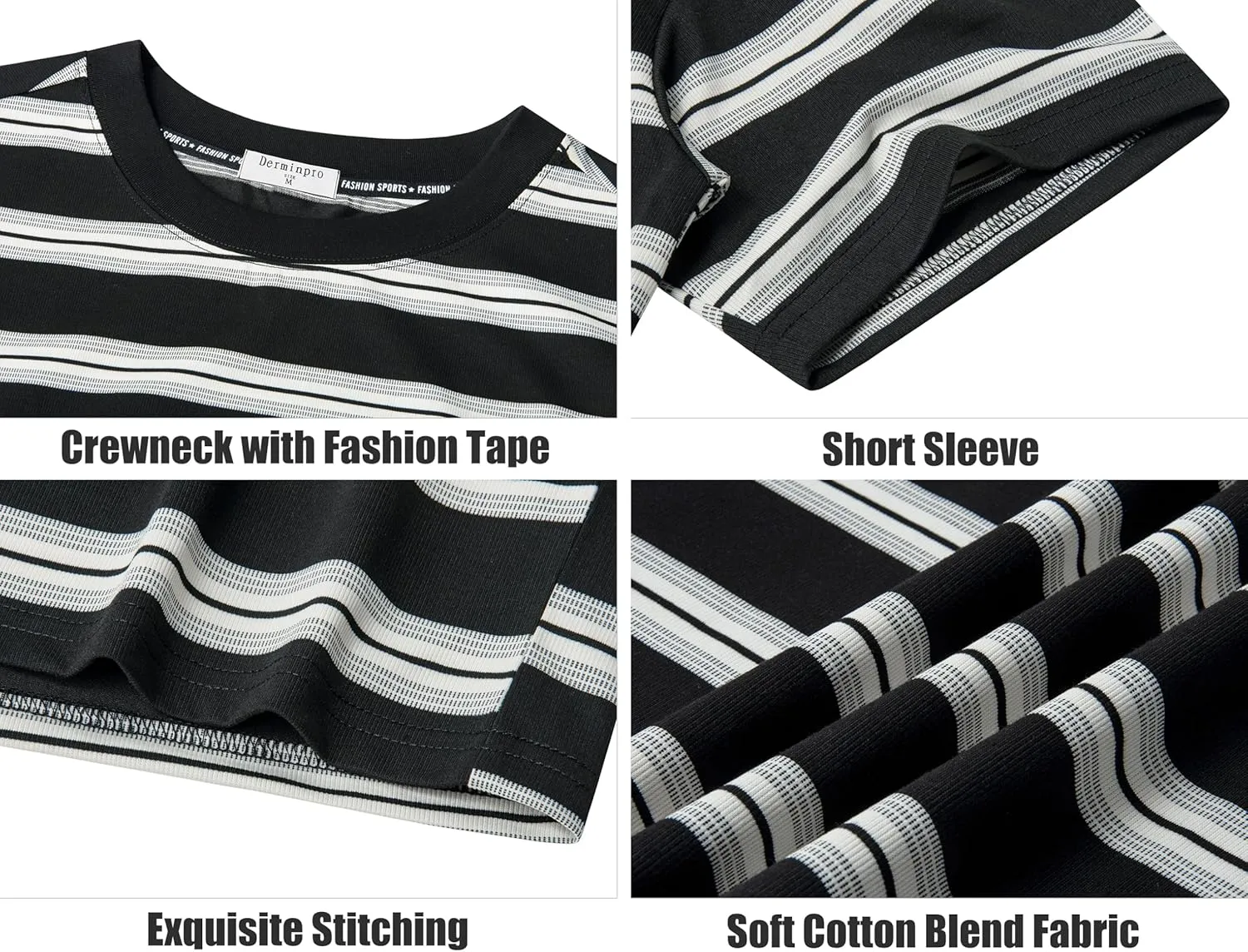 Derminpro Men's Stripe Polo Shirts Short Sleeve Loose Fit Collared T-Shirts
