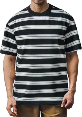 Derminpro Men's Stripe Polo Shirts Short Sleeve Loose Fit Collared T-Shirts