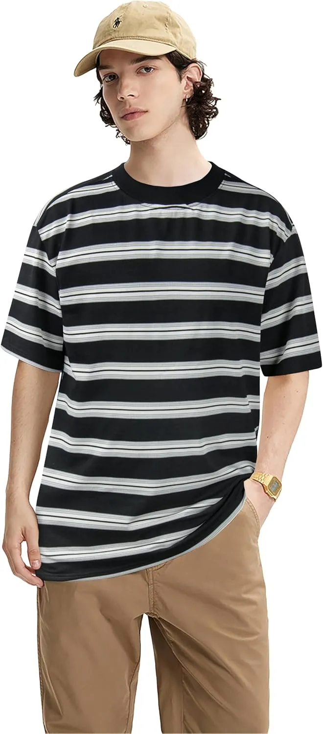 Derminpro Men's Stripe Polo Shirts Short Sleeve Loose Fit Collared T-Shirts