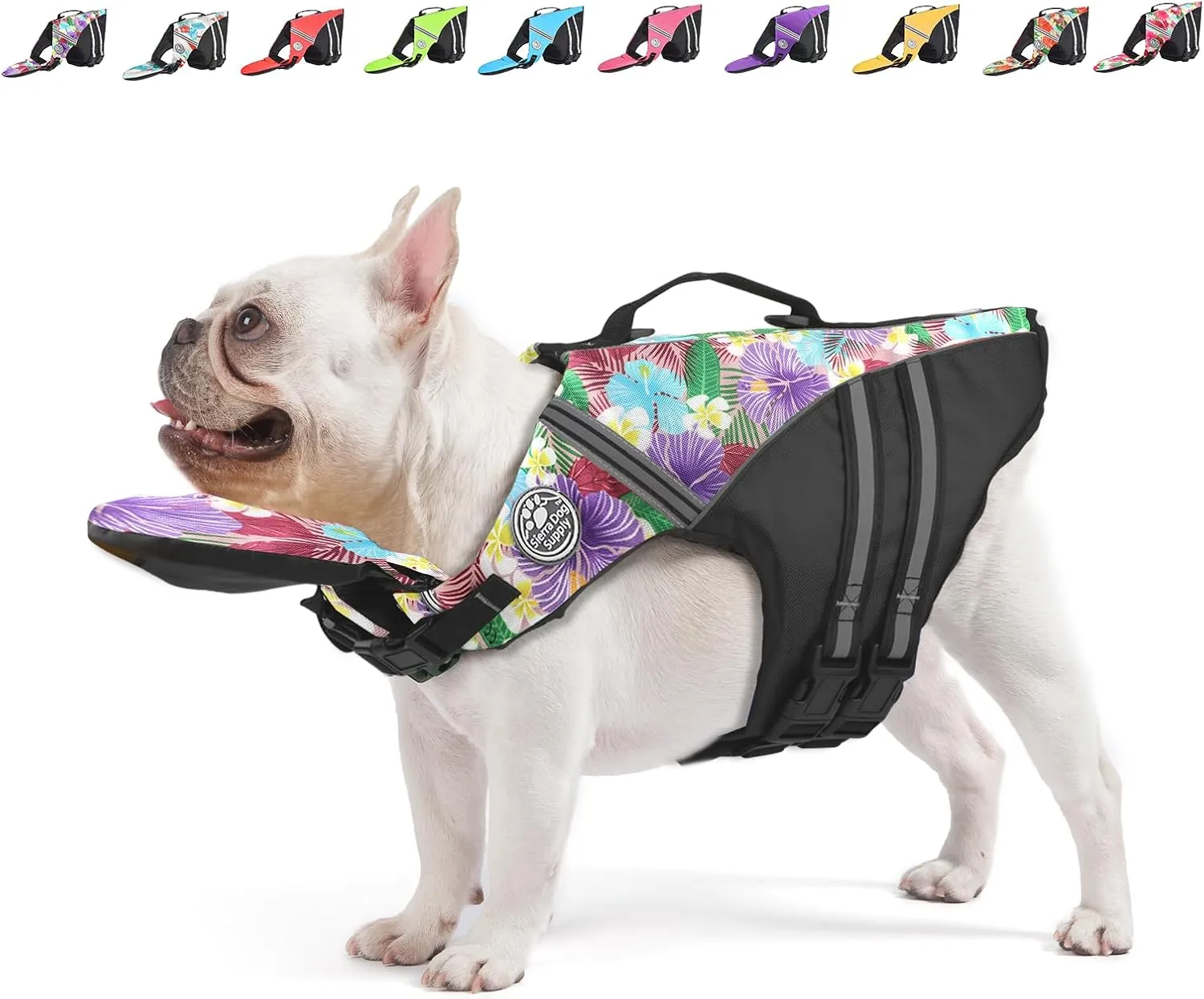 Dog Life Jacket, Reflective Dog Life Vest with Removable Neck Float High Buoyancy for Swimming and Boating, Ripstop Pet Safety Swimsuit Rescue Handle for Small Medium Large Dogs