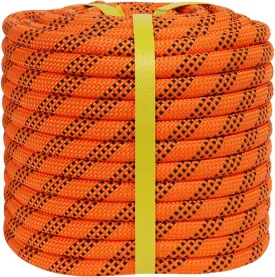 Double Braided Arborist Climbing Rope (1/2 in x 100 ft) High Strength Polyester Rope 48 Strands for Tree Work Pulling Swing Sailing, Orange/Black