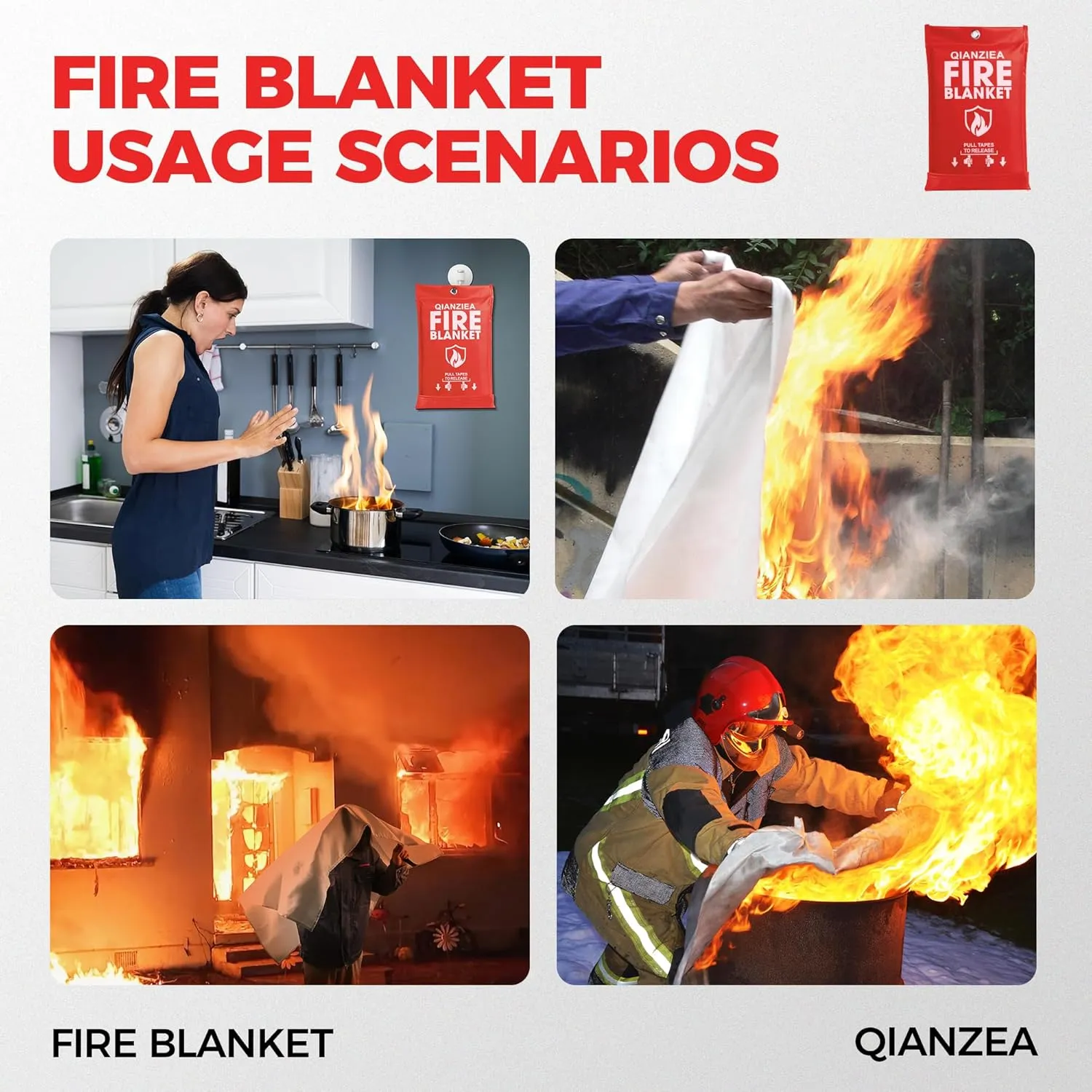 Fire Blanket,2 Pack,40"x40" Fire Blankets Emergency for Home and Kitchen