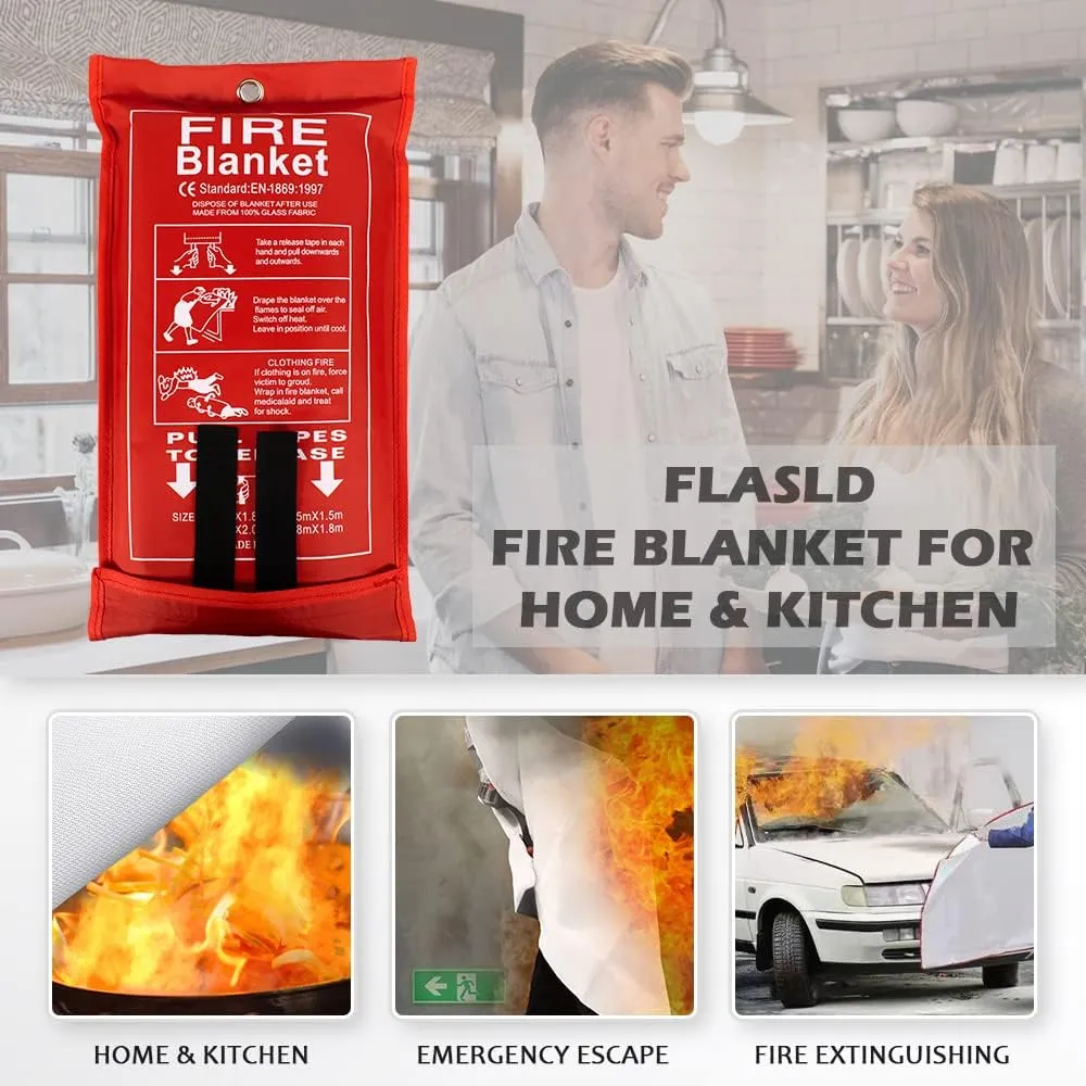 FLASLD Fire Blanket for Home and Kitchen, Fiberglass Fire Blankets Emergency for People, Flame Retardant Protection and Heat Insulation (4 ft x 6 ft)