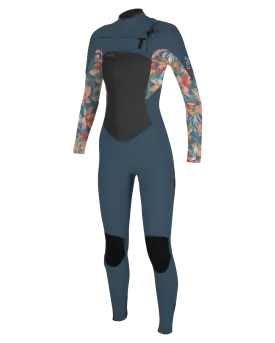 Girls Epic 4/3mm Chest Zip Wetsuit in Copen Blue, Painted Tropics & Copen Blue