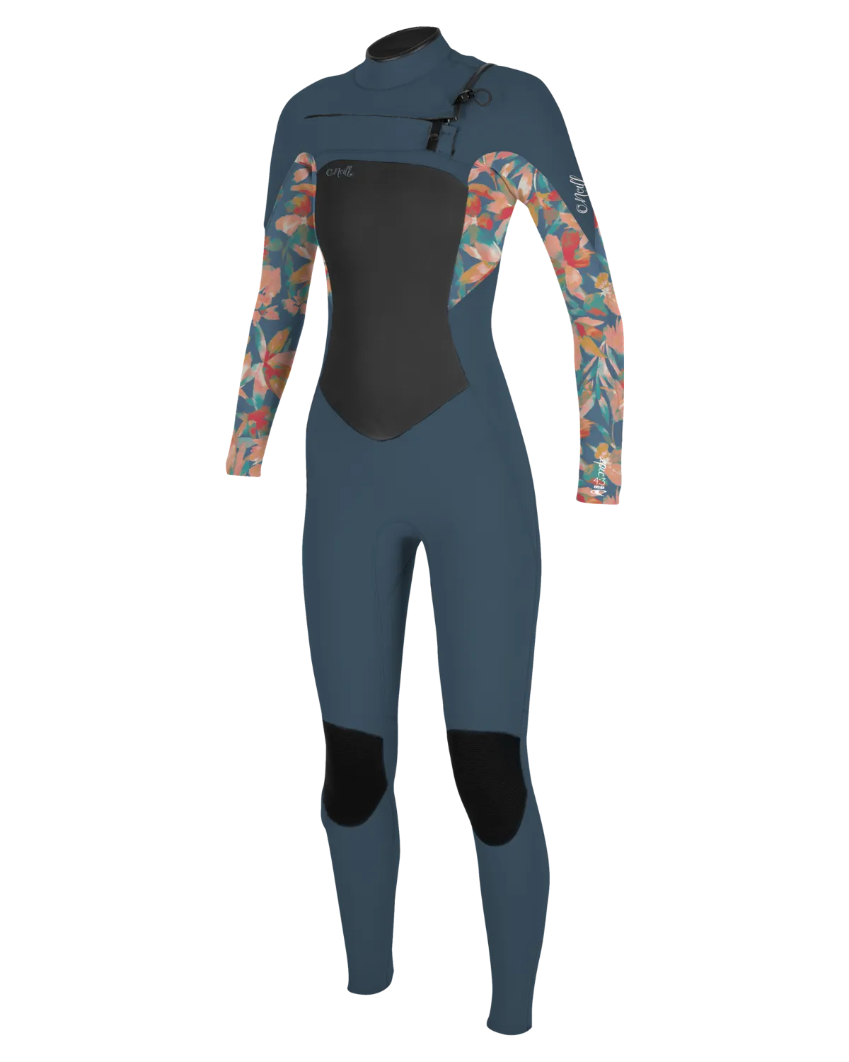 Girls Epic 4/3mm Chest Zip Wetsuit in Copen Blue, Painted Tropics & Copen Blue