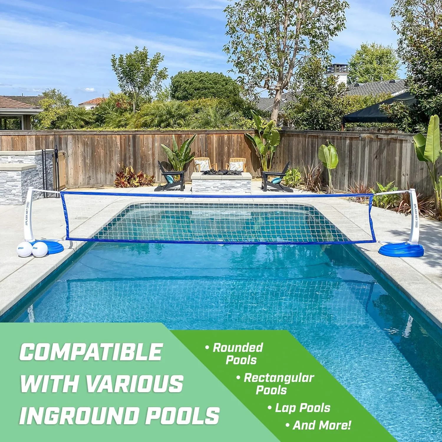 GoSports Splash Net PRO Pool Volleyball Net - Red, White, or Blue - Includes 2 Water Volleyballs and Pump