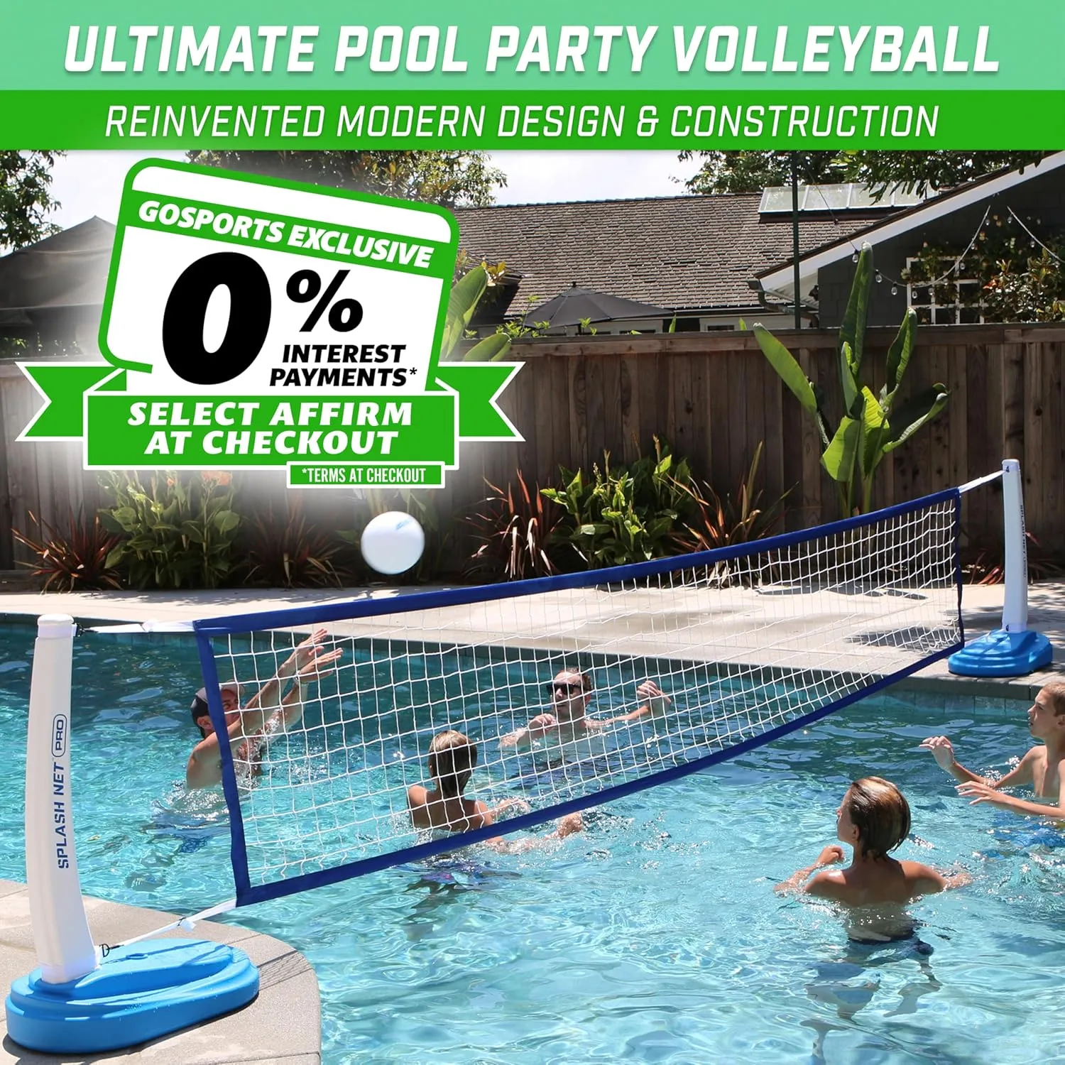 GoSports Splash Net PRO Pool Volleyball Net - Red, White, or Blue - Includes 2 Water Volleyballs and Pump