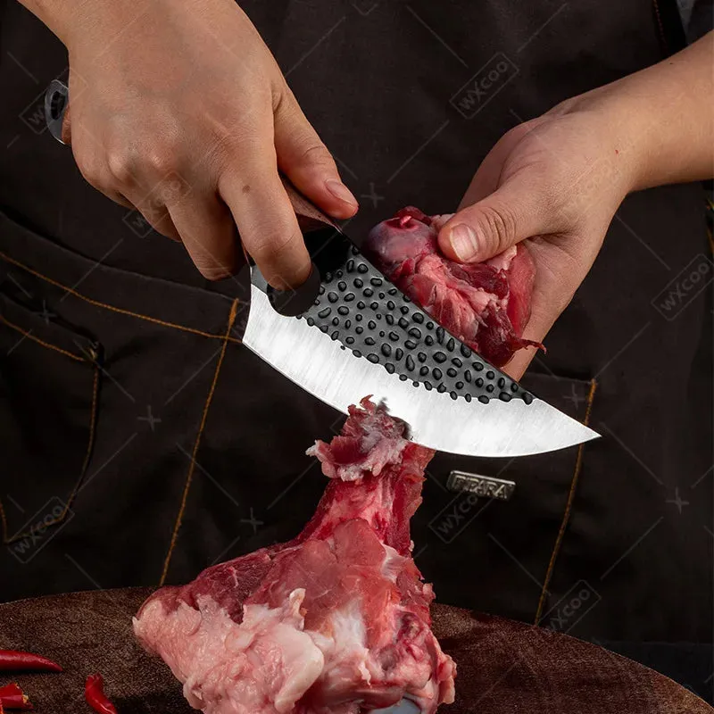 Hand-Forged Stainless Steel Boning and Butcher Knife – Versatile Chef’s Cleaver for Kitchen and Outdoor Cooking