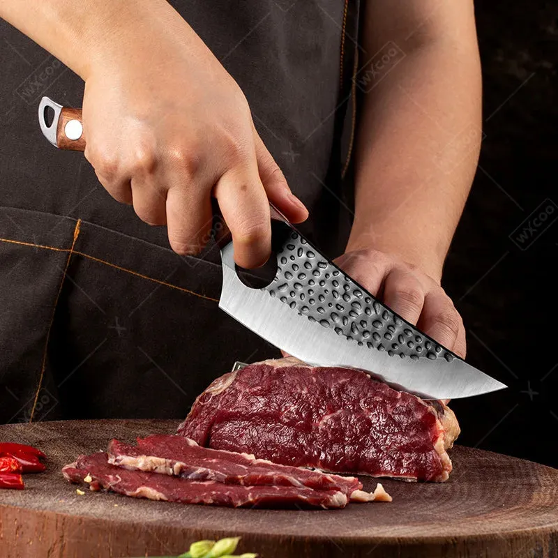 Hand-Forged Stainless Steel Boning and Butcher Knife – Versatile Chef’s Cleaver for Kitchen and Outdoor Cooking