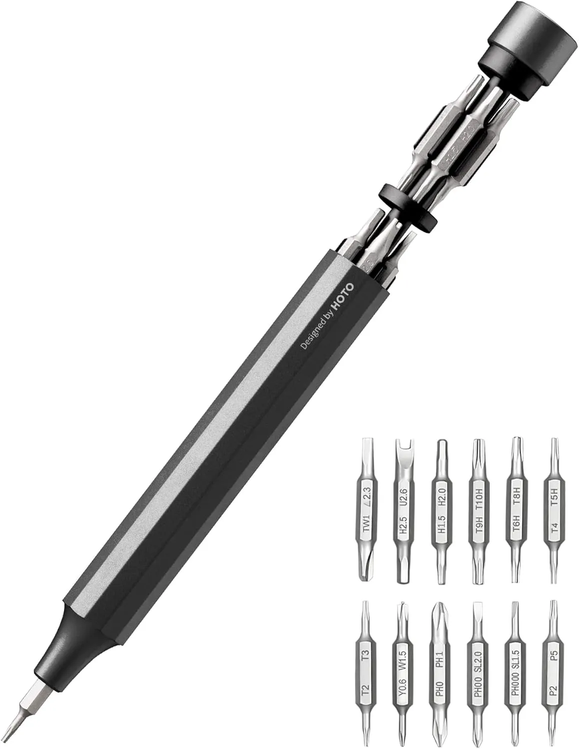 HOTO 24 in 1 Multi Bit Mini Screwdriver Set Magnetic, Manual Precision Screwdriver Set, EDC Pen Screwdriver for Eyeglasses, Electronics, Watches, Phones, Laptops, Cameras, Slate Grey