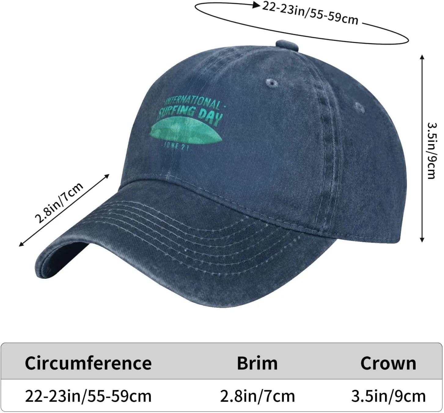 International Surfing Day Fonts and Surfboards Baseball Cap for Men Women Hats Adjustable Denim Hat Dad Hat