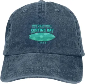 International Surfing Day Fonts and Surfboards Baseball Cap for Men Women Hats Adjustable Denim Hat Dad Hat