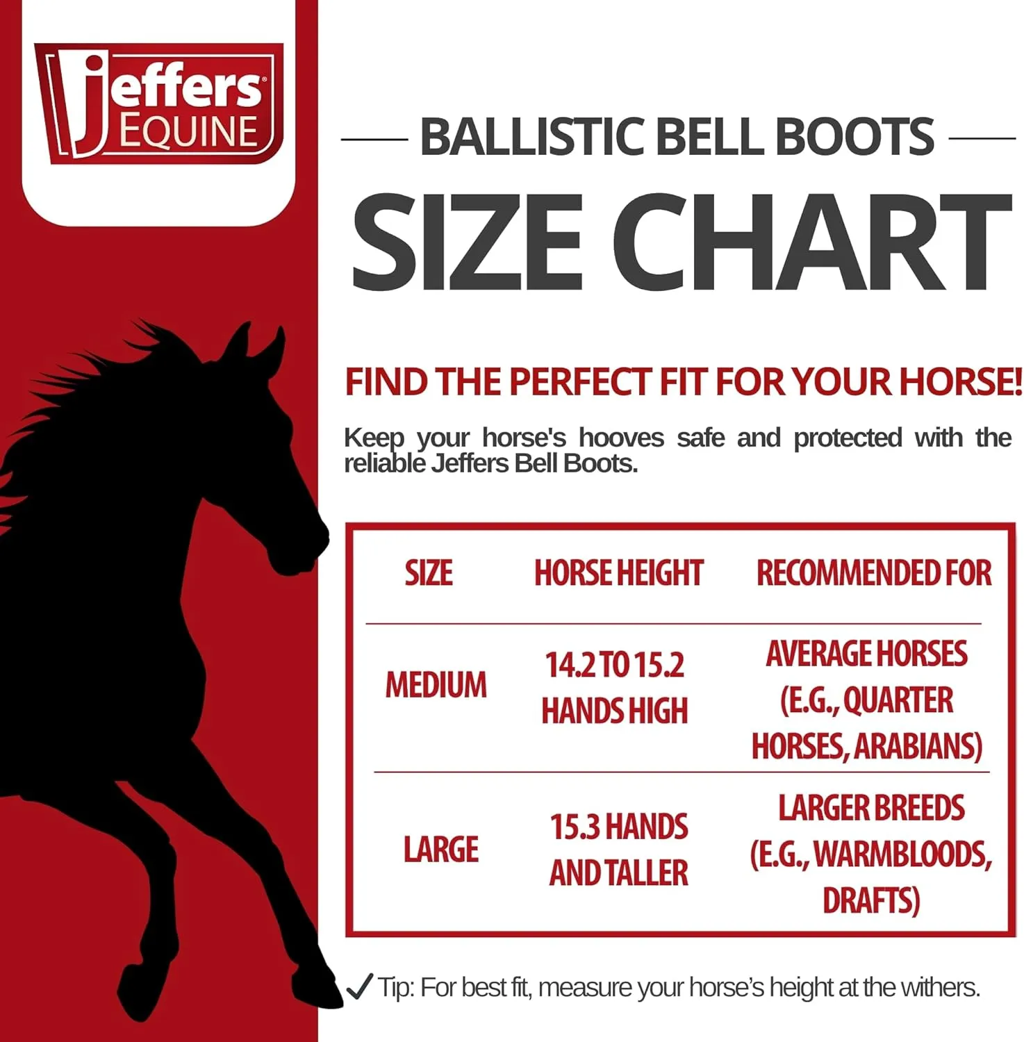 Jeffers Equine Ballistic Bell Boots - Black, Medium | Shock Absorbing Hoof Protection for Horses | Secure Double Hook & Loop Closure, Perfect for Travel, Training, & Equestrian Riding