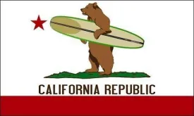 JR Studio 3x5 inch California Surfing Bear Sticker - Bear Surfing California Republic Flag Vinyl Decal Car Waterproof Bumper Sticker