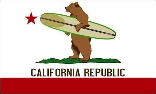 JR Studio 3x5 inch California Surfing Bear Sticker - Bear Surfing California Republic Flag Vinyl Decal Car Waterproof Bumper Sticker